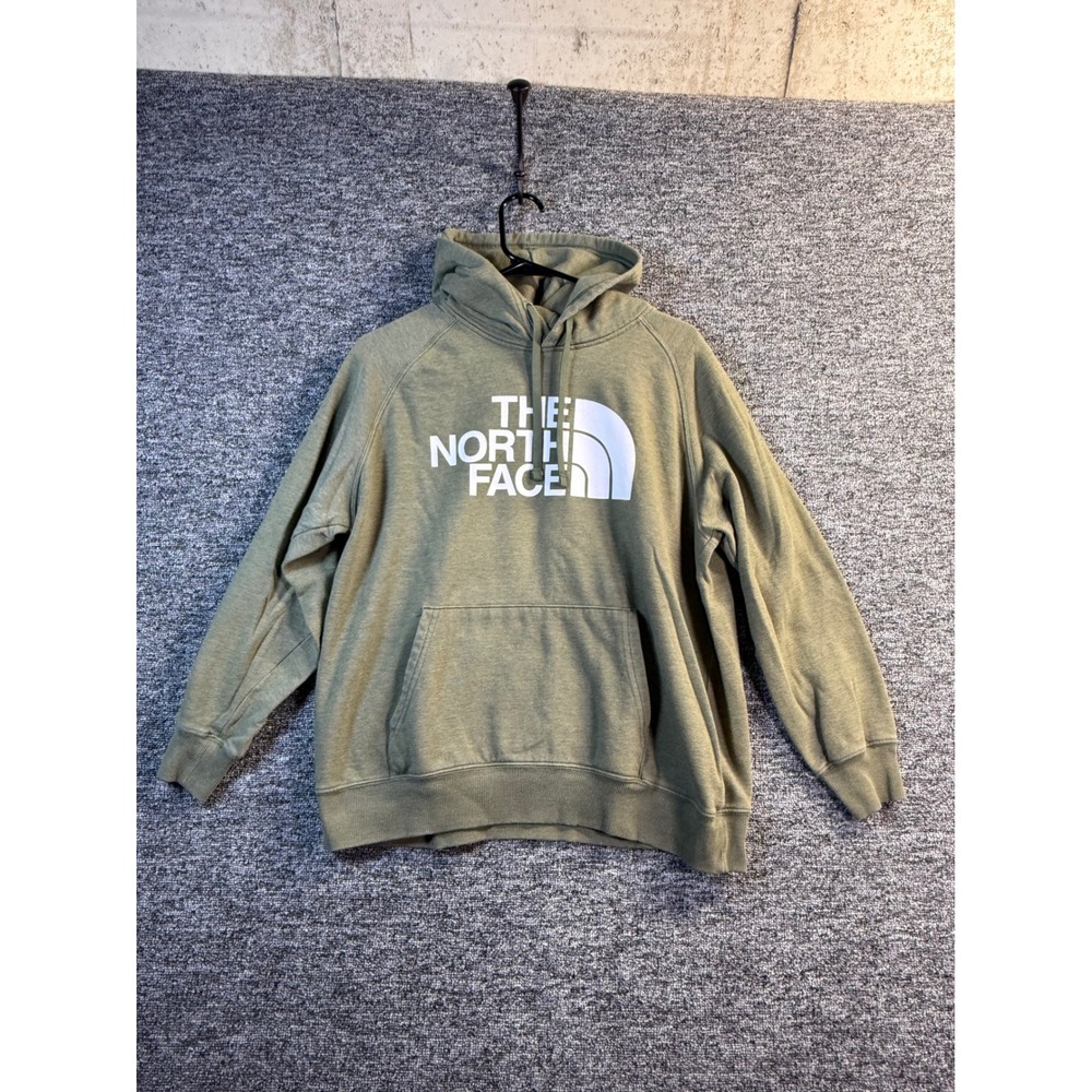 The North Face Mens Large Olive Green Heathered Logo Pullover Hoodie Sweatshirt